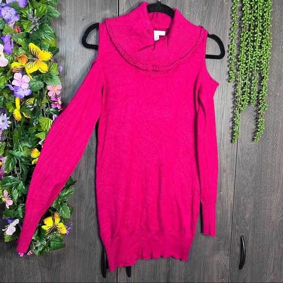 '🌼3/$30🌼New York & Company Pink Cowl Neck Cold Shoulder Sweater Size Small - Picture 2 of 16